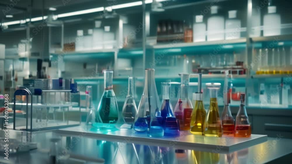 Chemical Lab with Test Tubes and Beakers Full of Colorful Liquids
Chemical Lab with Test Tubes and Beakers Full of Colorful Liquids