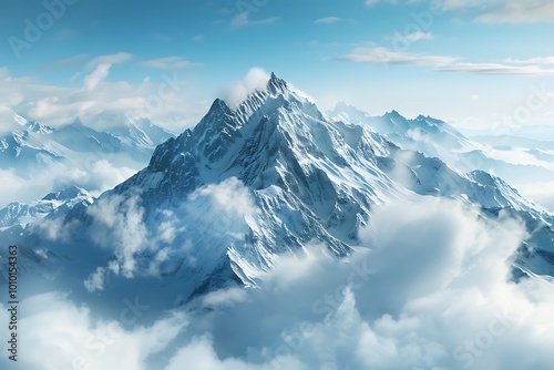 Mountain landscape with snow and clear blue sky in Himalayas photo