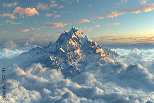 Mountain landscape with snow and clear blue sky in Himalayas photo