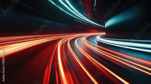 High-tech light trails creating a futuristic flow