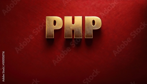 PHP Logo on Red Background with Gold Text photo