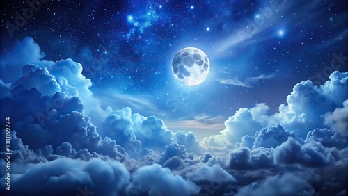 Enchanting night moonlit clouds dancing in the dark reflected photo