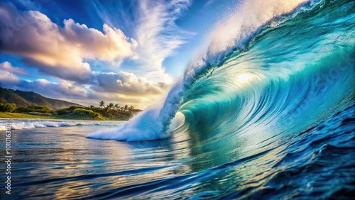 Epic ocean surfing vacation backdrop with leading lines