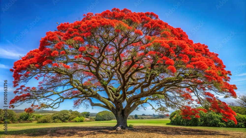 Erythrina tree with red flowers in bloom Erythrina tree with red flowers in bloom