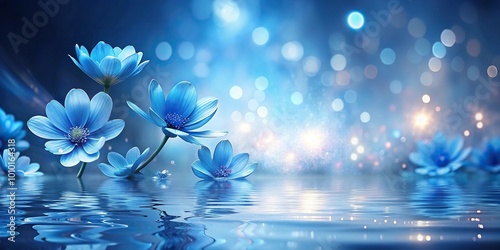 Fototapeta Naklejka Na Ścianę i Meble -  Ethereal blue flowers glowing on water surface