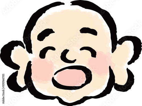 笑顔の布袋尊（顔のみ）　筆タッチ手描きイラスト