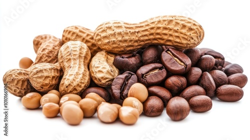 A pile of various nuts and coffee beans arranged attractively for culinary use.