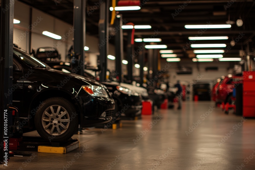 Busy Auto Repair Shop with Multiple Cars on Lifts Busy Auto Repair Shop with Multiple Cars on Lifts