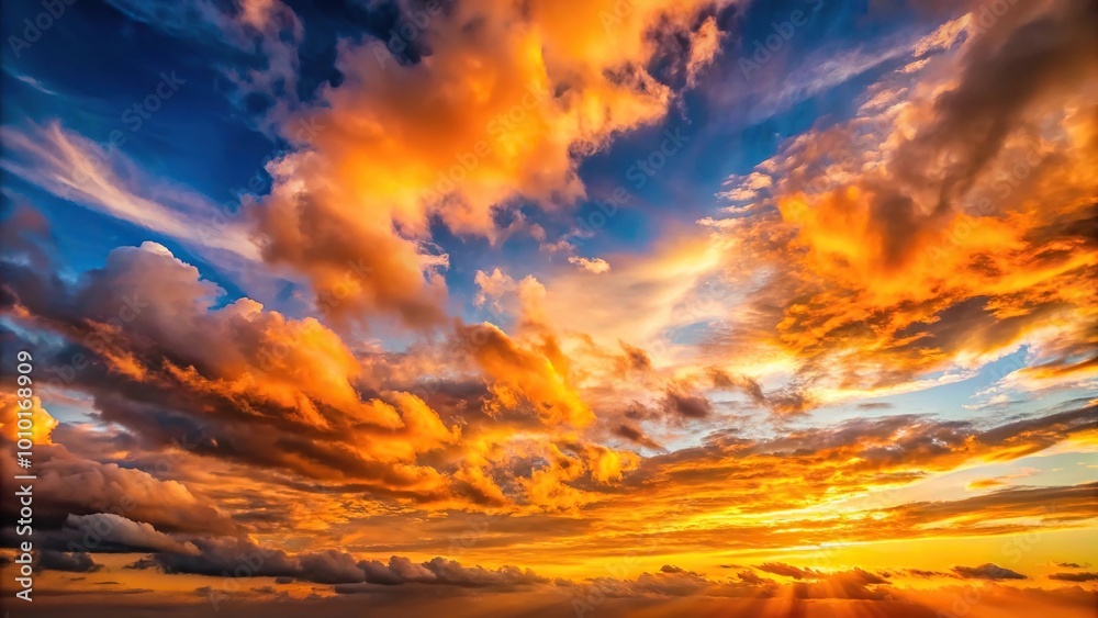 Evening sky with orange clouds during sunset High Angle Evening sky with orange clouds during sunset High Angle