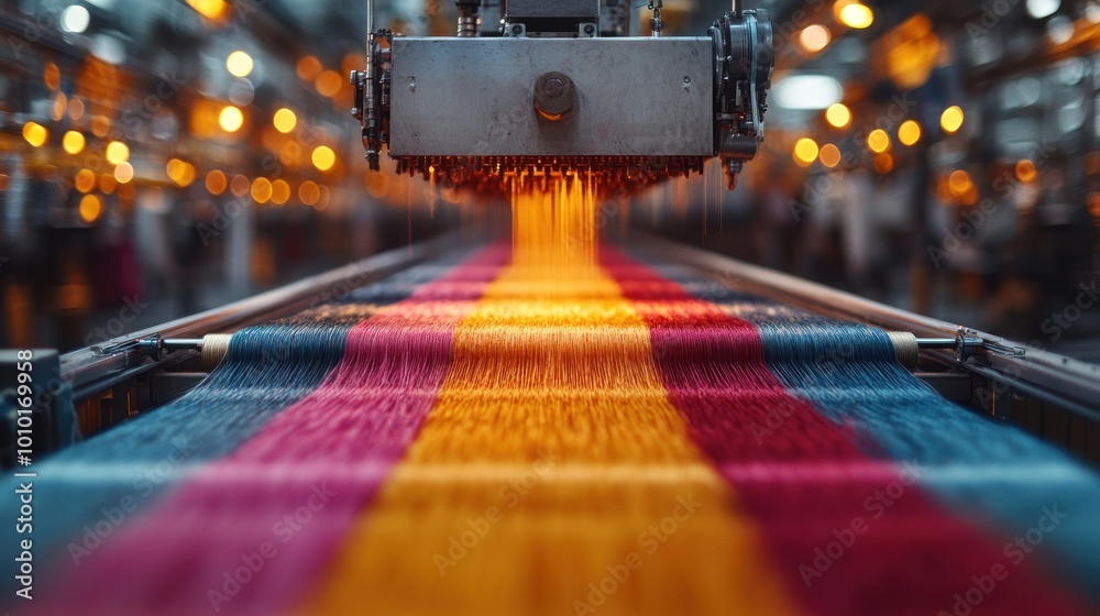 Colorful Threads Weaved on Industrial Loom Colorful Threads Weaved on Industrial Loom