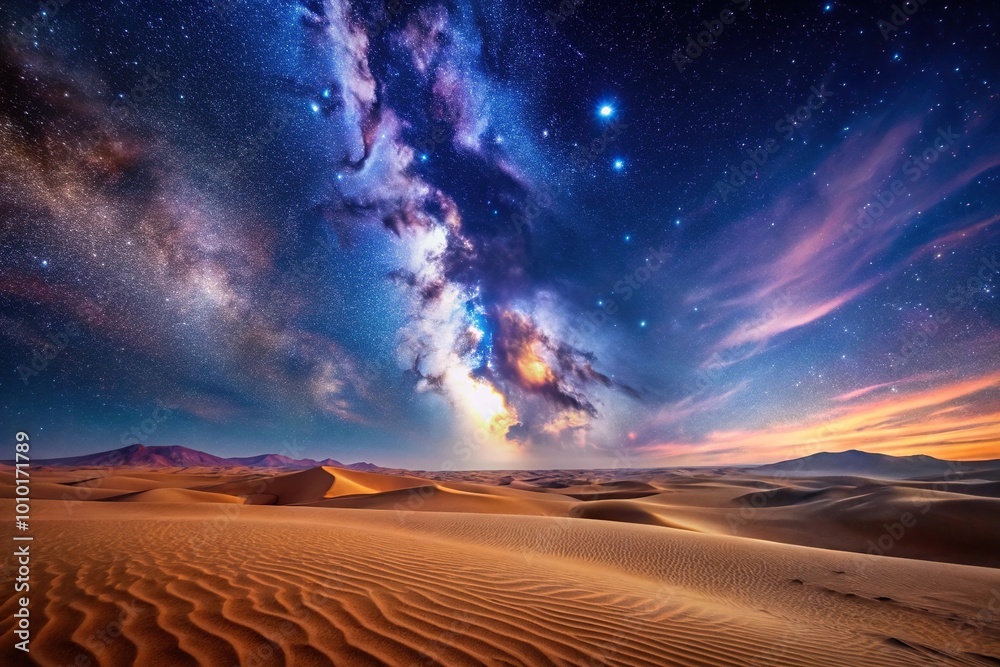 Expansive desert landscape under starry night sky silhouette Expansive desert landscape under starry night sky silhouette