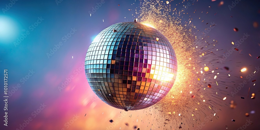 Obraz premium Exploding disco ball in the air with pastel background