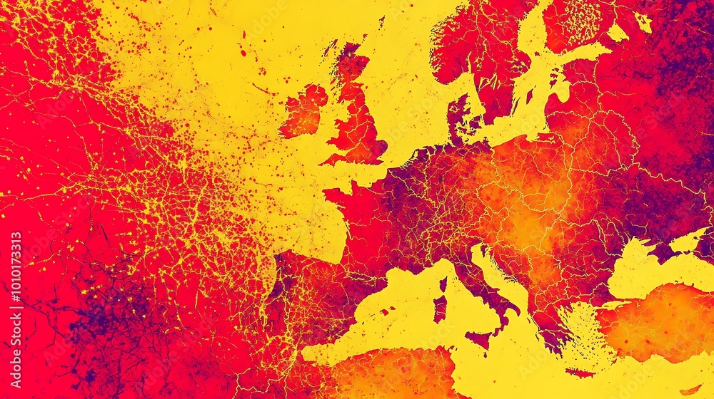 Abstract Map of Europe in Vibrant Red and Yellow Hues Abstract Map of Europe in Vibrant Red and Yellow Hues