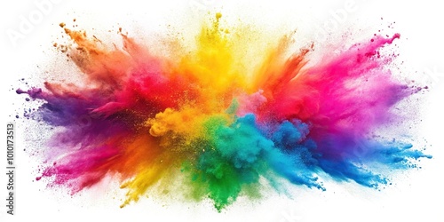 Explosion of colored powder on white background silhouette