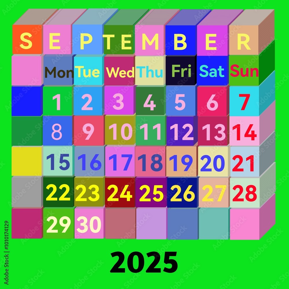 Calendar for the month of September , using a 3d cube. Vector illustration Calendar for the month of September , using a 3d cube. Vector illustration