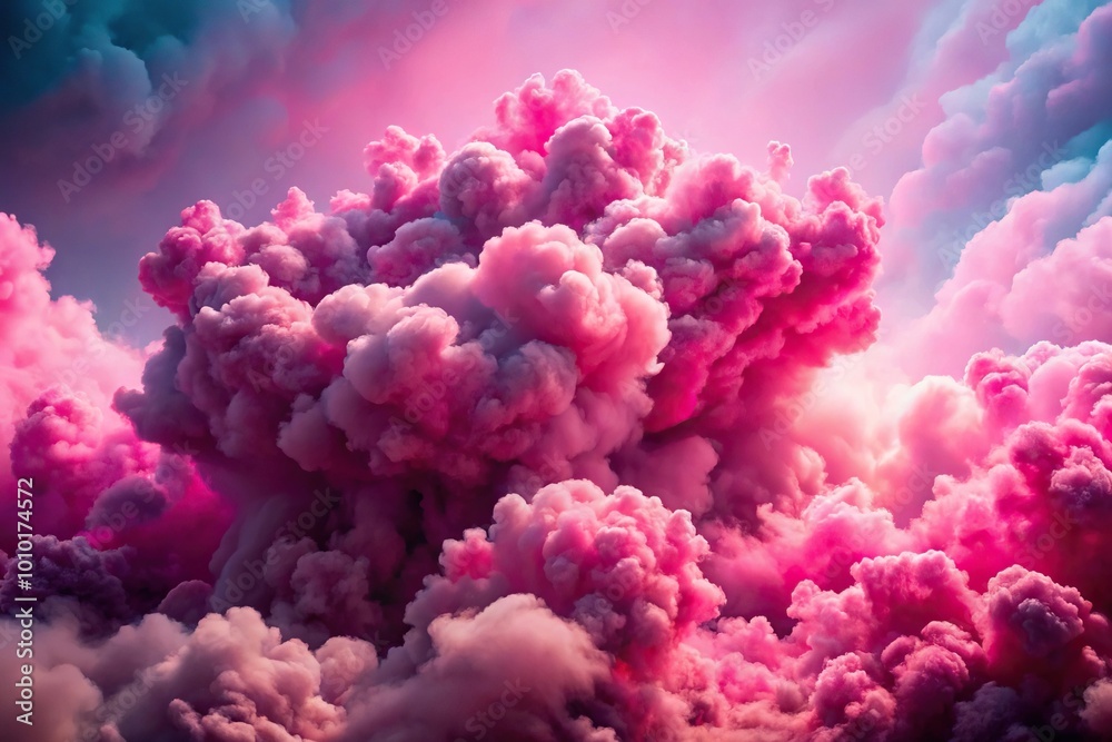 Explosive pink clouds with dynamic particles in low angle view Explosive pink clouds with dynamic particles in low angle view