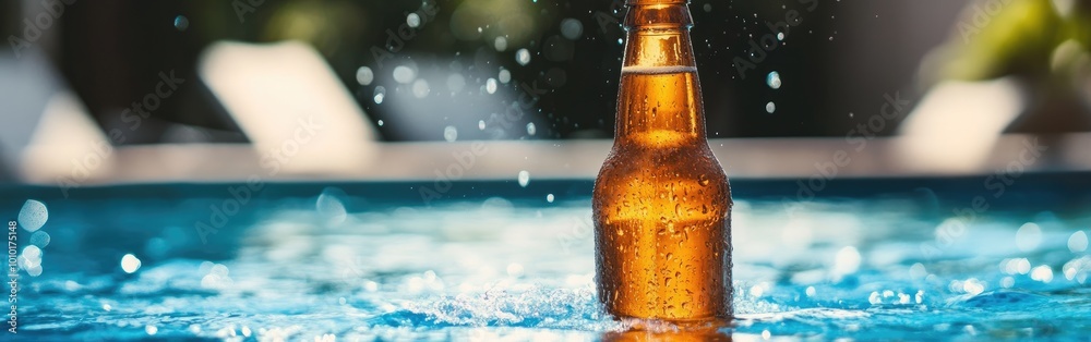 A Bottle of Beer Floating in a Pool of Water A Bottle of Beer Floating in a Pool of Water