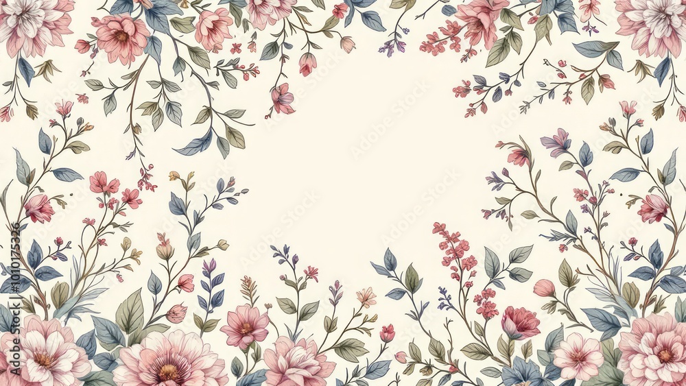 A detailed, hand-drawn background of intricate flowers, leaves, and vines in soft colors, evoking a vintage botanical illustration style. A detailed, hand-drawn background of intricate flowers, leaves, and vines in soft colors, evoking a vintage botanical illustration style.