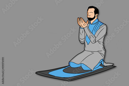 Illustration male muslim praying.