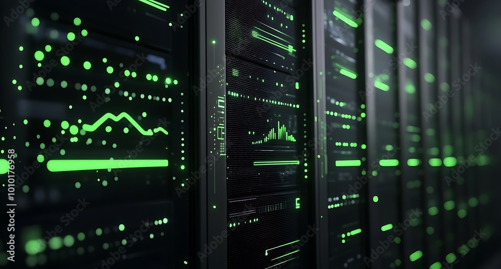 Multiple graphs with changing numbers over data server room Multiple graphs with changing numbers over data server room
