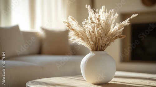 Aesthetic Dried Flower Arrangement in Modern Living Room photo