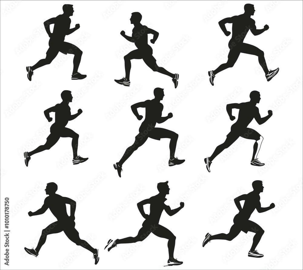 Set of men running silhouettes, People running silhouettes, Running people silhouette set, Black silhouettes of men runner, Men runners silhouettes collection Set of men running silhouettes, People running silhouettes, Running people silhouette set, Black silhouettes of men runner, Men runners silhouettes collection