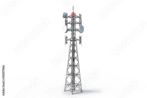 Mobile phone communication antenna tower isolated on white background photo