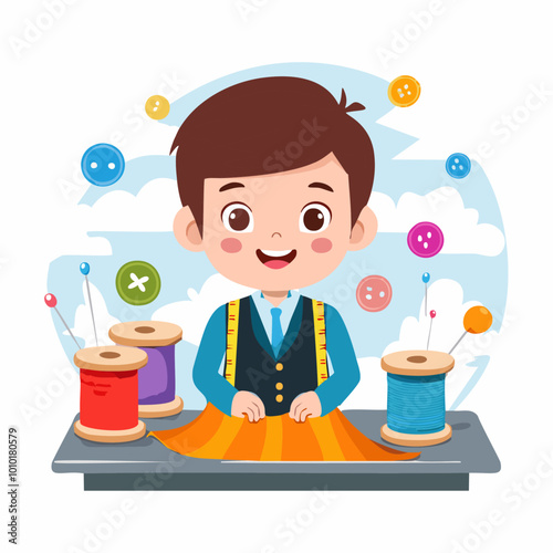 Tailor Cute Worker Job Profession Professional Occupation Cartoon Character
