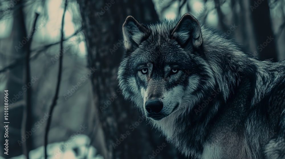 Obraz premium Wolf in the Forest: A Close-Up Portrait of a Wild Animal