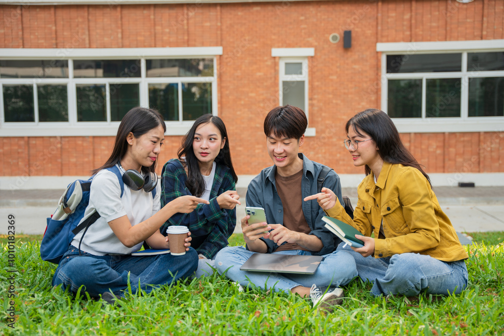 Students discussing work and doing homework in university Students discussing work and doing homework in university