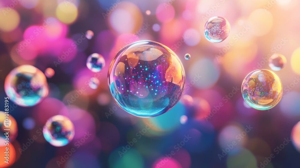 Colorful Soap Bubbles with Dreamy Background Colorful Soap Bubbles with Dreamy Background