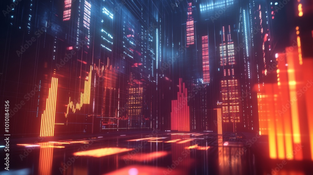 Futuristic Data Visualization in Neon Environment Futuristic Data Visualization in Neon Environment