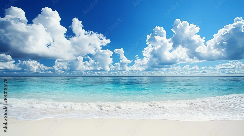Bright ocean scene with clouds and blue sky Bright ocean scene with clouds and blue sky