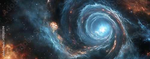 Colorful cosmic spiral nebula in deep space