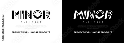 Minor creative modern geometric urban alphabet font. Digital abstract futuristic, game, techno, robot, music, logo, sport, minimal technology typography. Simple numeric vector illustration