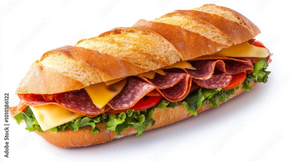 Freshly Made Sub Sandwich with Veggies and Meats Freshly Made Sub Sandwich with Veggies and Meats