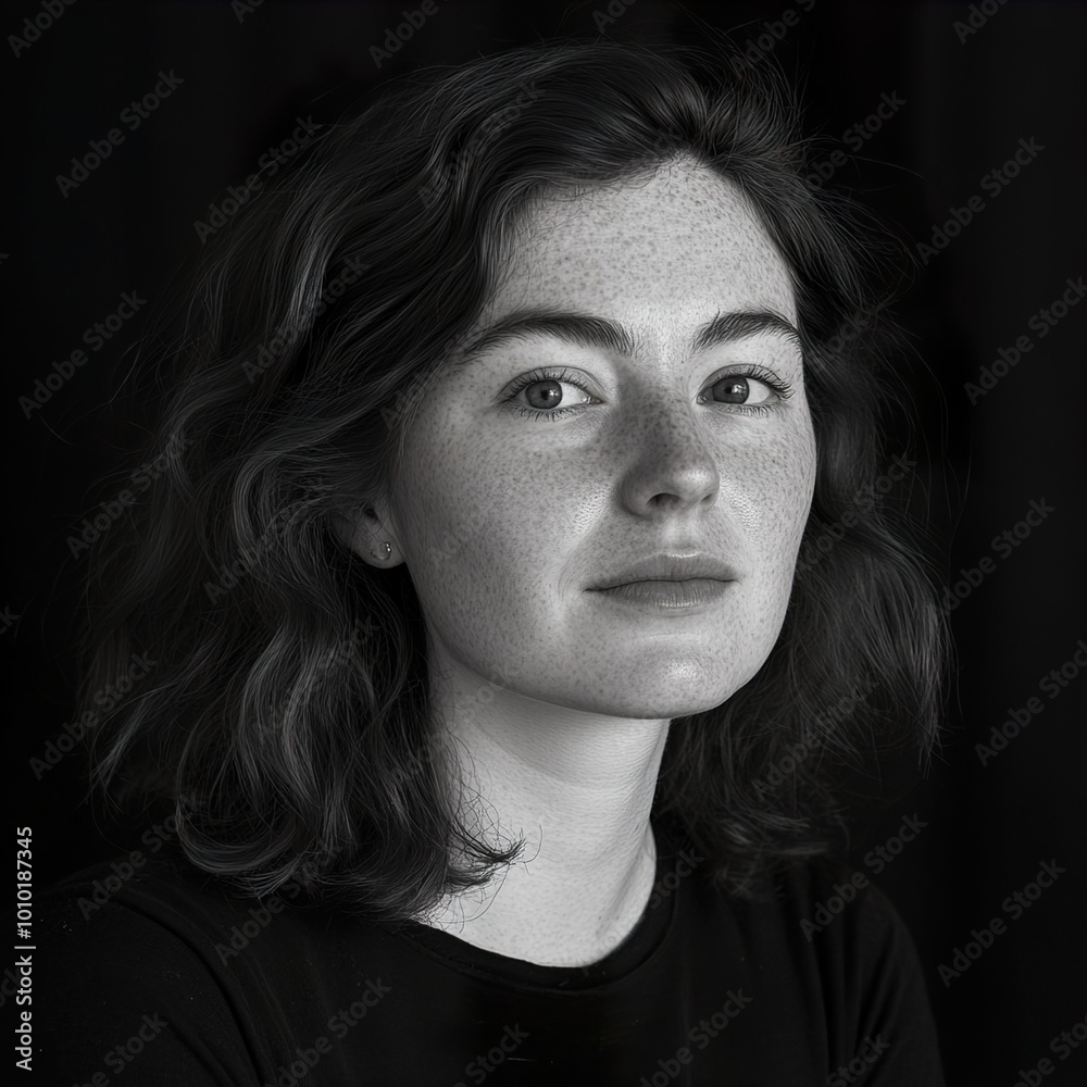Black and White Portrait of a Woman with Freckles Black and White Portrait of a Woman with Freckles