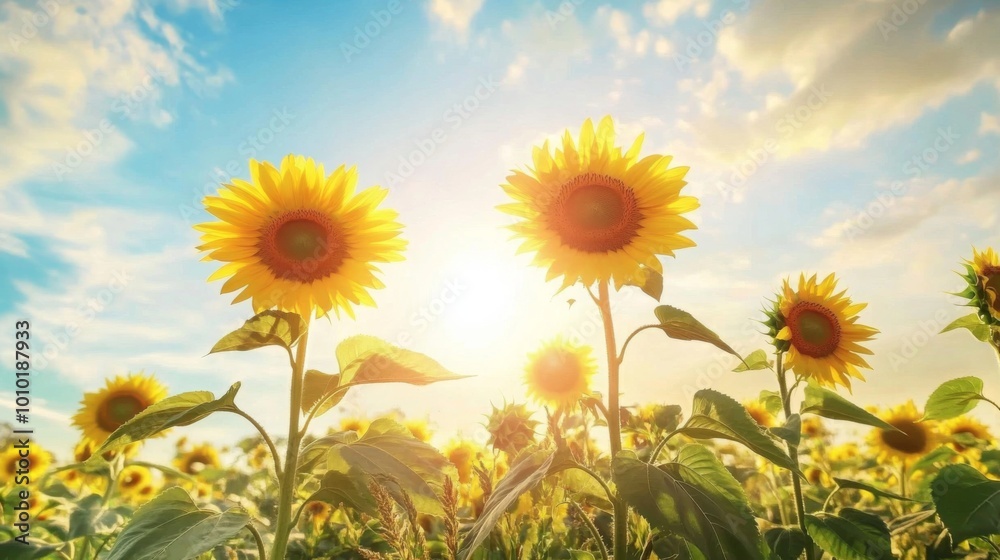 Obraz premium Vibrant Sunflowers Under a Bright Sky