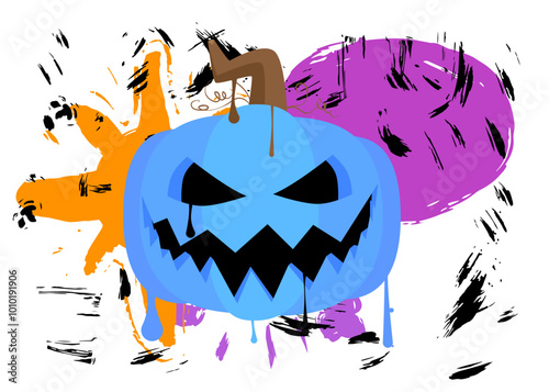 Halloween Jack O' Lantern Graffiti tag. Abstract modern street art Holiday pumpkin decoration performed in urban painting style.