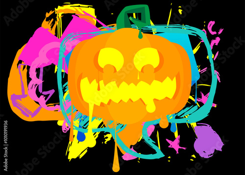 Halloween Jack O' Lantern Graffiti tag. Abstract modern street art Holiday pumpkin decoration performed in urban painting style.