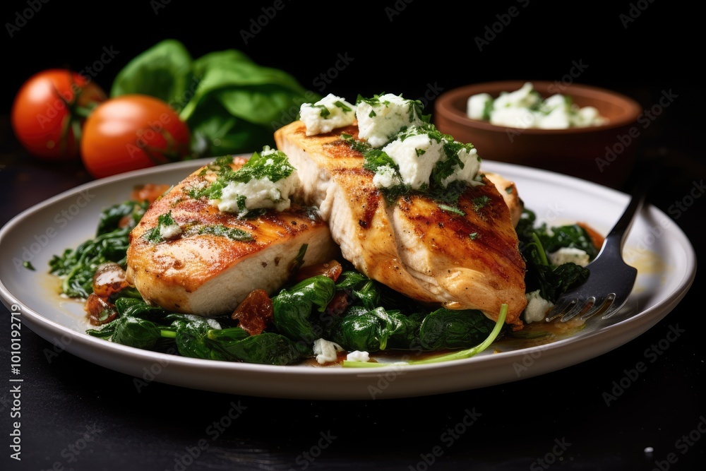 Grilled Chicken Breast with Spinach, Feta Cheese, and Herbs Grilled Chicken Breast with Spinach, Feta Cheese, and Herbs