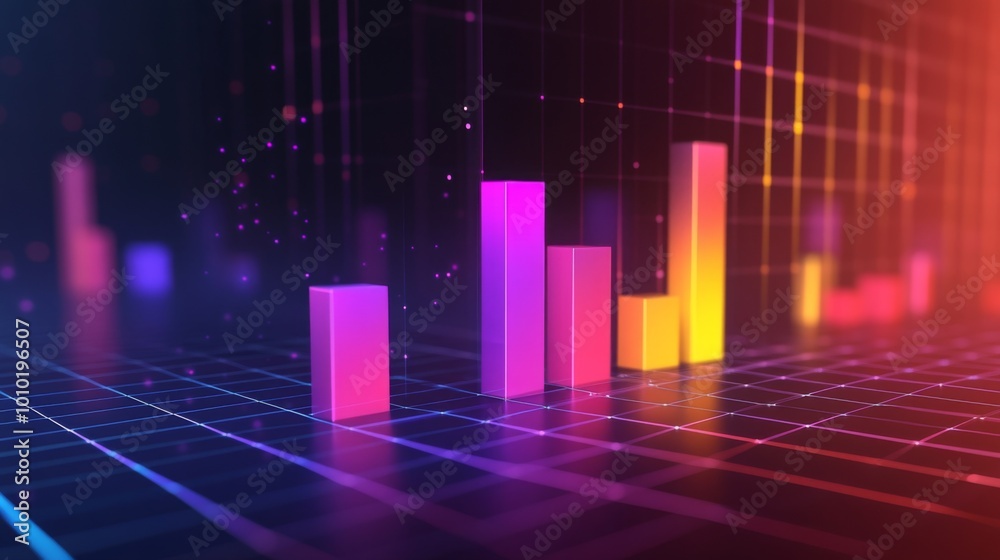 Colorful Bar Graph with Digital Background Colorful Bar Graph with Digital Background