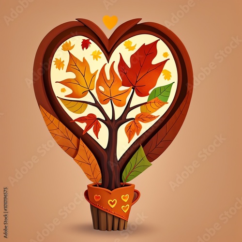 a heart with the leaves on it and a heart that says  autumn .