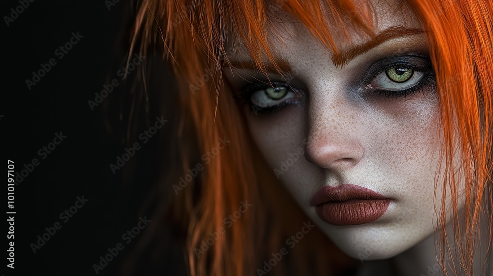 Intense Close-Up Portrait of a Woman with Red Hair and Green Eyes Intense Close-Up Portrait of a Woman with Red Hair and Green Eyes