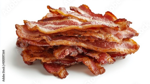 Crispy Bacon Stacked on White Background