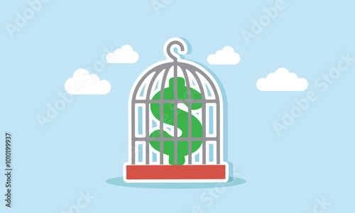 A dollar symbol is trapped in a cage, illustration of being forced to use dollars for transactions worldwide.