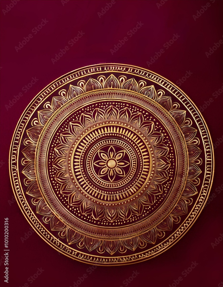 Gold mandala on red background Gold mandala on red background