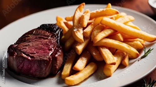 Classic Steak and French Fries Served in Large Portions photo