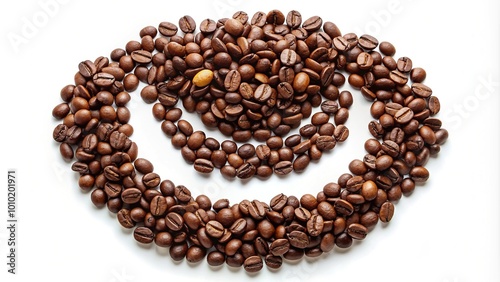 A stylized illustration of a coffee bean transformed into a smiling face, symbolizing energy and warmth, set against a clean white background with bold lines.