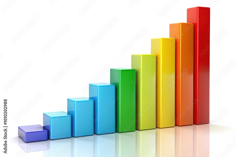 Colorful bar chart with five sections of varying heights, isolated on a white background, illustrating data analysis, statistics, and business growth concepts. Colorful bar chart with five sections of varying heights, isolated on a white background, illustrating data analysis, statistics, and business growth concepts.
